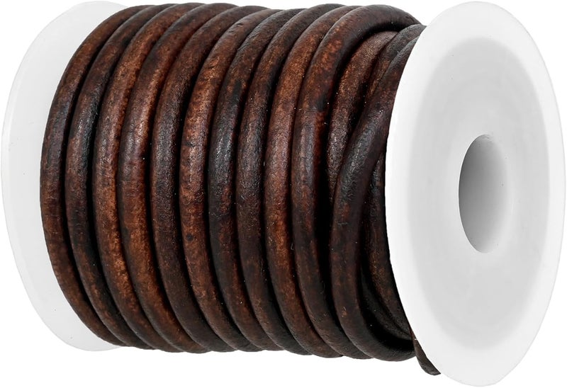 GENIQUE Real/Genuine Round Leather String Cord for Necklace, Bracelets, Jewellery, Braiding (4mm, Antique Brown Distressed) - Image 1